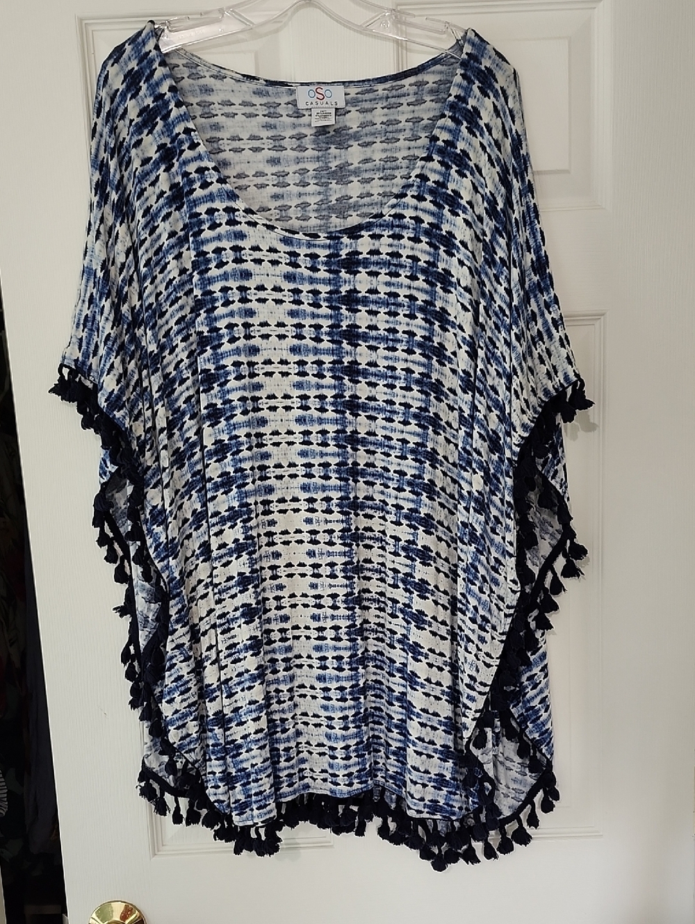 OSO Knit Poncho Style Fringed Top Built In Tank Shiboti Tie Dye